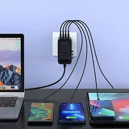 Зарядний пристрій Choetech 4xUSB 100W PD (2хUSB-C+2хUSB-A) сharger diamond model чорний (PD6028-BK) - мініатюра 4