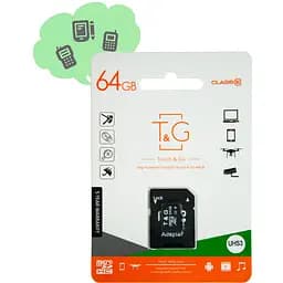 Картка пам'яті 64 Гб MicroSDXC "T&G" Чорна, флешка Мікро СД карта пам'яті на телефон з адаптером С10 (UHS-3) (NS)