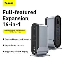 Хаб адаптер Baseus Working Station Four-Screen 16-in-1 (CAHub-HG0G) - мініатюра 10
