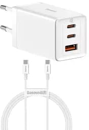 Мережевий зарядний пристрій Baseus GaN5 Pro Fast Charger 2Type-C+USB 65W + Cable Type-C to Type-C CCGP120202 White - мініатюра 5