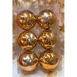 Набір ялинкових іграшок пластикових круглих 6 шт 12 см Мідний