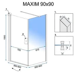 Душова кабіна Rea Maxim 90x90 R REA-K0267, Хром, Права, прозорий - мініатюра 7