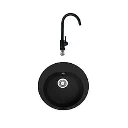 Гранітна мийка з краном круглої форми WIZ № 7 500х500 мм (Чорна)