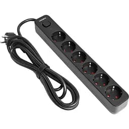 Мережевий подовжувач Videx Oncord з/з 6 п 3 м (3x1.5 мм) з кнопкою чорний (VF-PD63G-B)