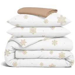 Комплект постільної білизни Cosas Snowflakes gold Євро фланель золотистий (Flannel_SnowflakesGold_El180-12Caramel_200)