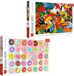 Набор Пазлы - (500+500 элм.) - "Цветовые птички" + "Сладкие подарки"