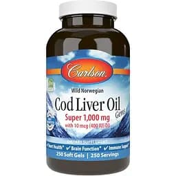 Жирные кислоты Carlson Labs Cod Liver Oil Gems Super 1000 mg, 250 капсул