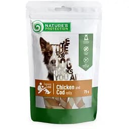 Лакомство для собак. роллы из курицы и трески. Nature's Protection snack for dogs chicken and cod rolls. 75г