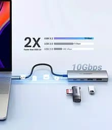 USB-хаб UGREEN CM480 USB-C to 2× USB 3.2+2×USB-C Adapter 10G (UGR-30758) (UGR-30758) - мініатюра 2