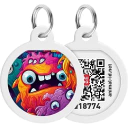 Адреса для собак и кошек Waudog Smart ID с QR паспортом Зубастые монстры круг 30 мм