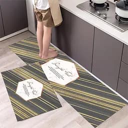 Набір килимків для кухні та ванної 120×40 см і 60×40 см водонепроникні, протиковзні, м'які, декоративні, Kitchen Master Сірий 87945 - мініатюра 8