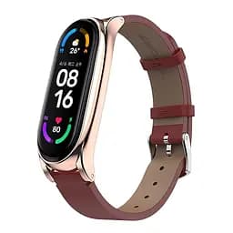 Шкіряний ремінець MiJobs для фітнес-браслета Xiaomi Mi Band 5 и 6 Type B червоний, тримач - золотистий - мініатюра 2