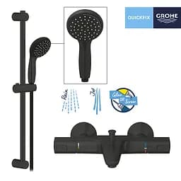 Термостат для ванни Grohe QuickFix Start Black + Душовий гарнітур Vitalio Start 100 UA303907T1, Чорний матовий - мініатюра 8
