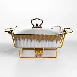 Мармитница фарфоровая Yiwu 1 л прямоугольная со стеклянной крышкой 31х16х11 см мармит на подставке для первых блюд ML525-11