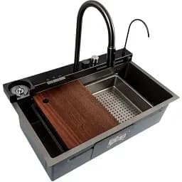 Кухонна мийка Platinum Handmade Водоспад 75x46D PVD сіра