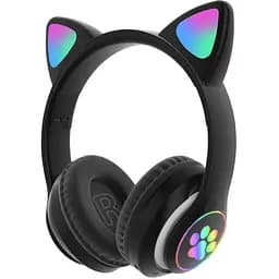 Наушники с ушками черные беспроводные с подсветкой CAT STN-28 Bluetooth наушники блютуз гарнитура