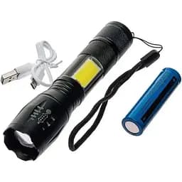 Карманный ручной аккумуляторный фонарь WD RB-234 с зумом T6+COB 18650 Micro-USB zoom Черный