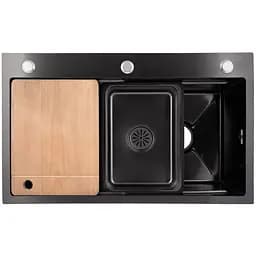 Кухонная мойка встроенная Lidz Handmade H7545B Decor Black PVD Honeycomb 3,0/1,0 мм LDH7545BDECPVD48373