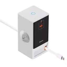 МЗП Baseus Power Combo Digital Power Strip SVs 65W 2AC + 1 USB + 1Type-C with Retractable Type-C Cable PSLR000602 White - мініатюра 3