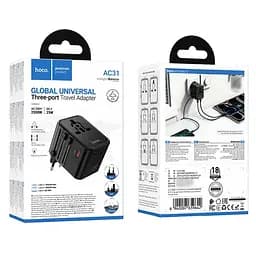 Мережевий зарядний пристрій Hoco AC31 USB/2 Type-C PD 25W чорний - мініатюра 8