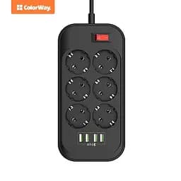 Фільтр живлення СolorWay 6 розеток, 4xUSB, 2м, Black (CW-CHE64B) - мініатюра 6