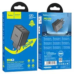 СЗУ HOCO N35, 2xUSB-C, PD45W, Black, Box - мініатюра 4