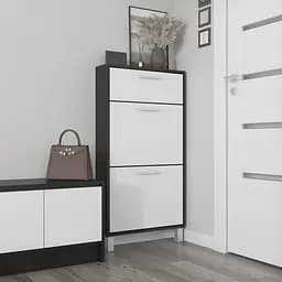 Полиця для взуття Flamecame підлогова на 3 шухляди з ДСП F-159 Чорний Білий