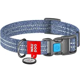 Ошейник для собак Waudog Re-cotton, из восстановленного хлопка, светоотражающий, с QR паспортом, XL, 35-58х2,5 см, синий