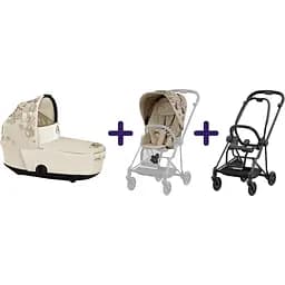 Люлька Cybex Mios Lux Simply Flowers Beige + Комплект текстилю Cybex Mios Simply flowers beige + Шасі для коляски Cybex Mios LS RBA Matt Black