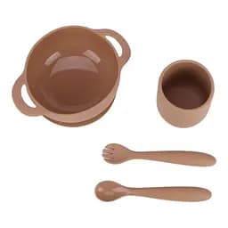 Набор силиконовой посуды OldBro Grey силиконовая тарелка на присоске, кружка и приборы, 4 предмета