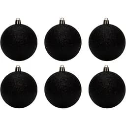 Набір ялинкових куль Linhai 6 шт D8 см чорний гліттер пластик (892388)
