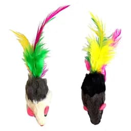 Іграшка для котів TatraPet Плюшева мишка з кольоровим пір'ям в асортименті 5 см 