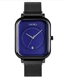 Мужские наручные классические часы Skmei 9207 Черные с синим циферблатом