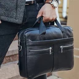 Шкіряна чоловіча сумка для ноутбука та документів чорна Tiding Bag MK 3128 - мініатюра 7