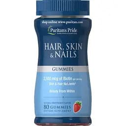 Вітаміни та мінерали Puritan's Pride Hair Skin and Nails Gummies, 80 желейок полуниця