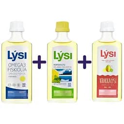 Набор Омега-3 Lysi; жирные кислоты EPA/DHA со вкусом лимона + рыбий жир из печени трески с витаминами A, D, E со вкусом лимона и мяты + Kids из печени трески и тунца с витаминами A, D, E + DHA-формула со вкусом лимона и манго 720 ми (3 шт.)