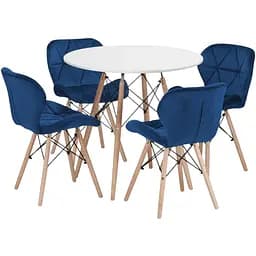 Обеденный комплект Jumi круглый стол 80 + 4 стула Lago велюр Blue белый