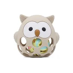 Силіконовий гризунок Cheeks Сова прорізувач-брязкальце бежевий 2 в 1