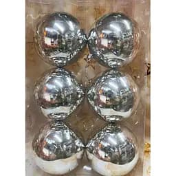 Набір ялинкових іграшок пластикових круглих 6 шт 12 см Срібний
