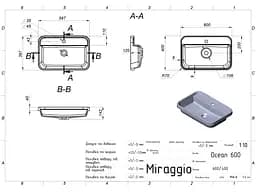 Умивальник Miraggio OCEAN 600 (8813680) Miramarble, Глянцевий, Накладний/Врізний, Білий - мініатюра 2