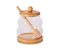 Медовница с бамбуковой крышкой на подставке 350 мл Прозрачный