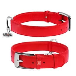 Нашийник для собак шкіряний Waudog Glamour з QR-паспортом без прикрас XL Ш 35 мм Д 46-60 см червоний
