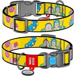 Нашийник для собак Waudog Nylon нейлоновий з QR паспортом малюнок Рік та Морті 1 Розмір S