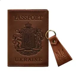 Подарунковий набір шкіряних аксесуарів з українською символікою світло-коричневий - мініатюра 6