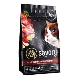 Сухий корм для котів з чутливим травленням Savory Adult Cat Sensitive Digestion Fresh Lamb & Turkey зі свіжим м’ясом ягняти та індички 0.4 кг - мініатюра 2
