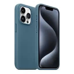 Кожаный чехол-панель для Apple iPhone 15 Pro, FAKE Leather Case, голубой, искусственная кожа, премиум-класс, противоударный, защита всего корпуса, с мягкой подкладкой, поддержка MagSafe и беспроводной зарядки, ArmorStandart (ARM76304) - мініатюра 3