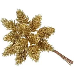 Искусственный пучок из шишек 12 см Флористический пучок для декора с глиттером Золотой
