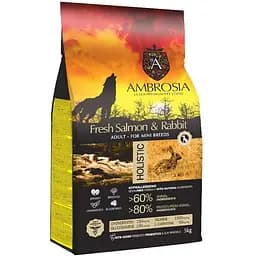 Сухий корм Ambrosia Grain Free Sensitive для дорослих собак малих порід з чутливим травленням кроль та лосось 5 кг