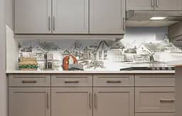 Вініловий кухонний фартух Хати Вінтаж наклейка для кухні ПВХ село Архітектура Бежевий Happy Pocket Z181828 - мініатюра 4