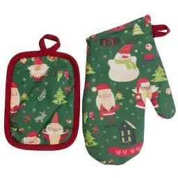 Набір Прованс рукавичка та прихватка Санта на зеленому (35795)